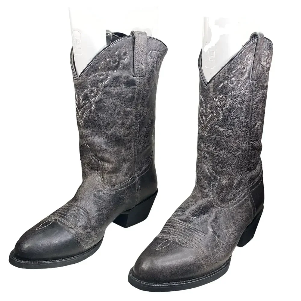 Dingo Mens Grey Leather Round Toe Western Cowboy Boots Size US 11.5 EW